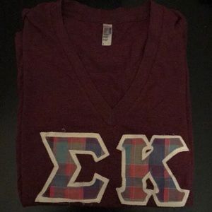 Burgundy V-Neck with Plaid Sigma Kappa Letters